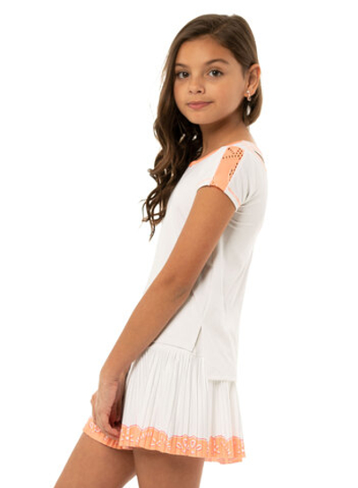 Футболка для девочки теннисная Lucky in Love Girls Eyelet Go Crossover High-Low Tee - white/orange frost