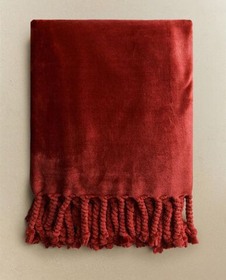 Zara Home - Флисовый плед с бахромой, красный, 160x240 см