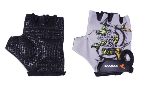 Перчатки TRIX детск., XS, коротк. пальцы, гелев. вставки, дышащая лайкра/искусств. замша, антискольз., с петелькой, "дракон"