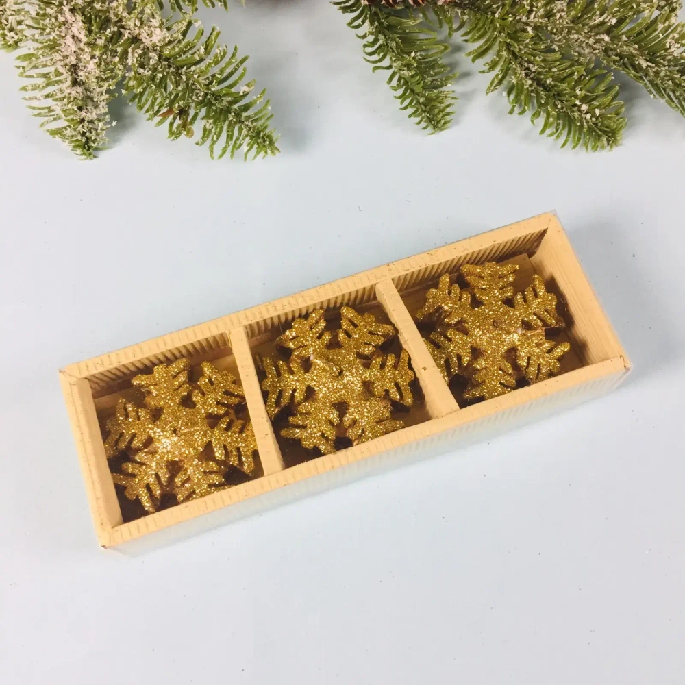 Свечи новогодние «Снежинки блестящие» 5 см (набор 3 шт), золото