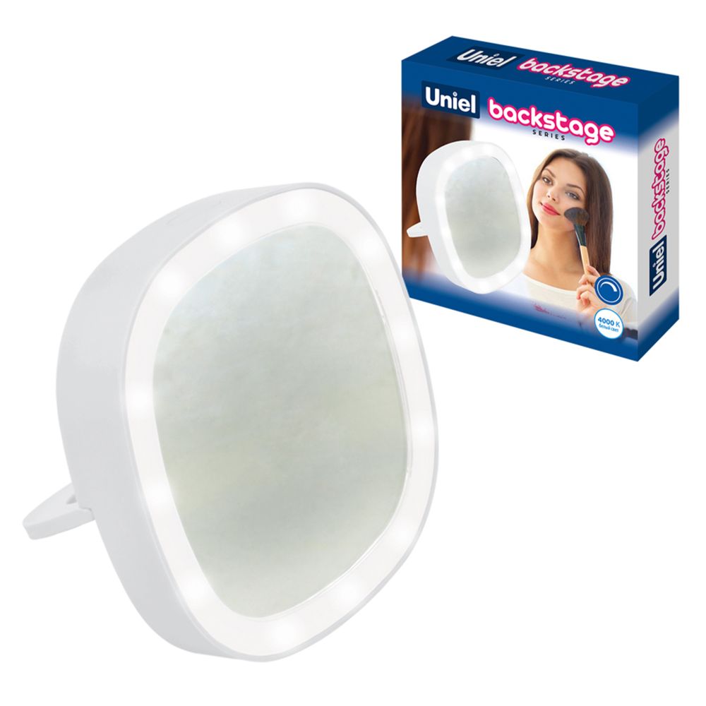 ULK-F71 3AAA WHITE Зеркало карманное с подсветкой. На батарейках 3AАА не в-к. Белый. ТМ Uniel