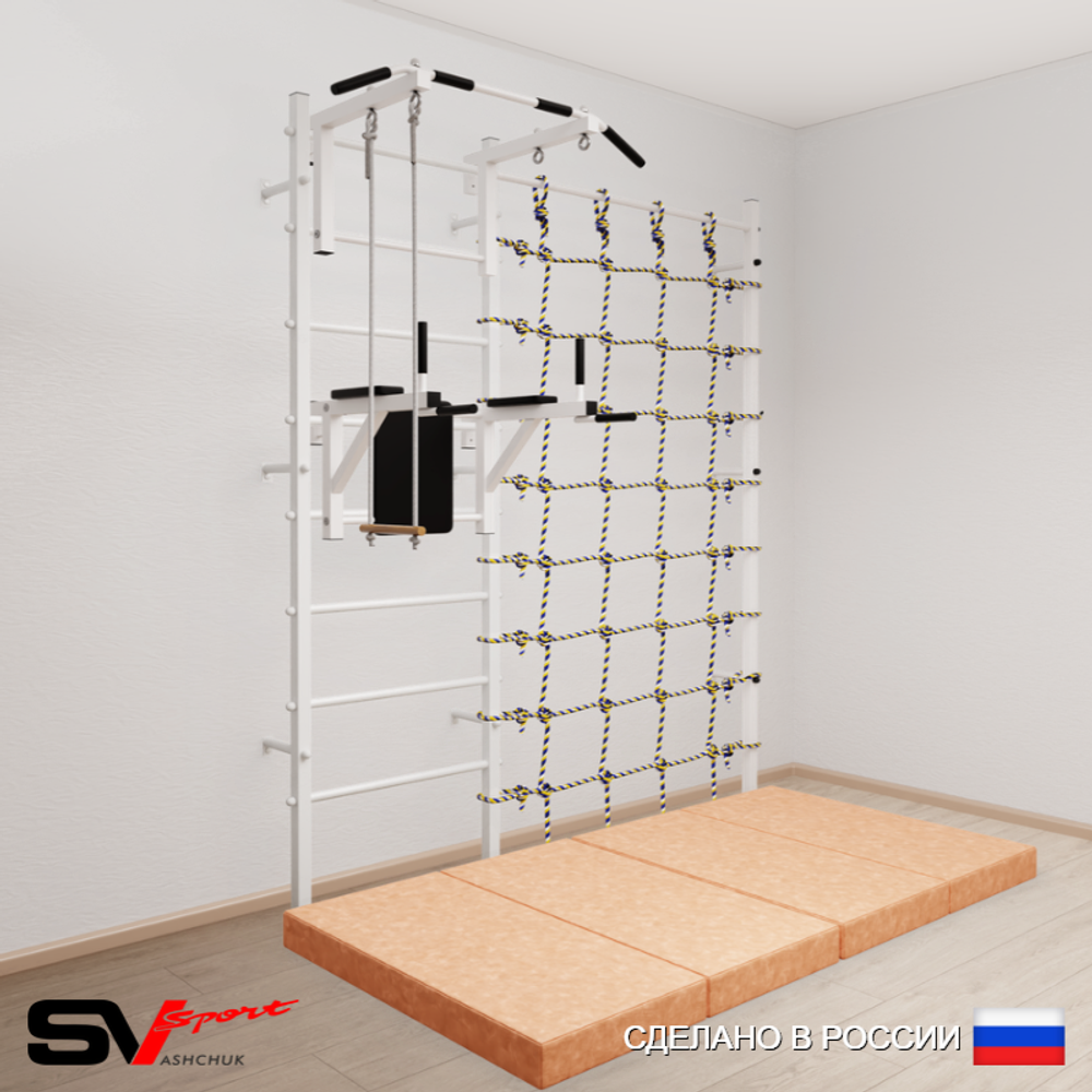 Шведская стенка Sv Sport усиленная 67340 (Турник стандарт/Брусья/Трапеция/Мат 2м/Канатный лаз)