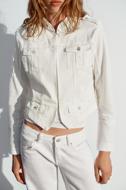 ZARA КУРТКА С МНОЖЕСТВОМ КАРМАНОВ, ЖЕЛТОВАТО-БЕЛЫЙ