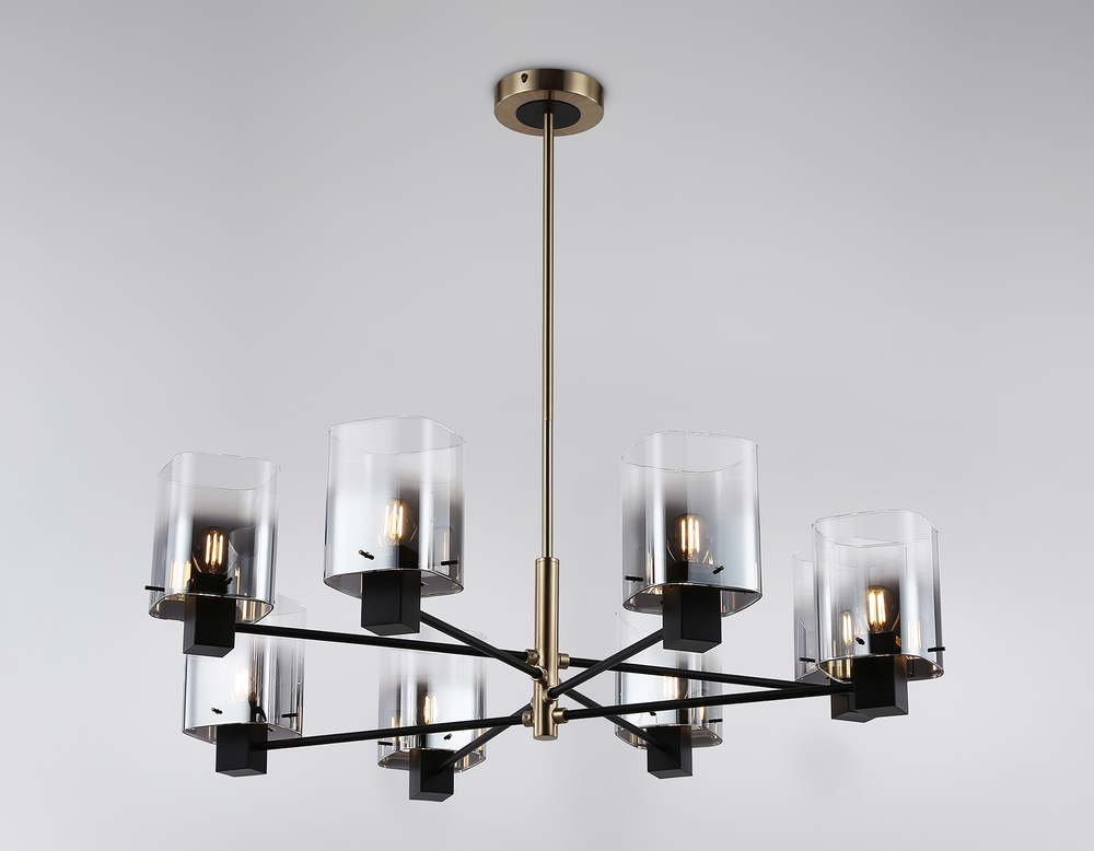 Светильник подвесной LH57043/8 BK/DBS/SM черный/темная латунь/дымчатый E14/8 max 40W D830*710