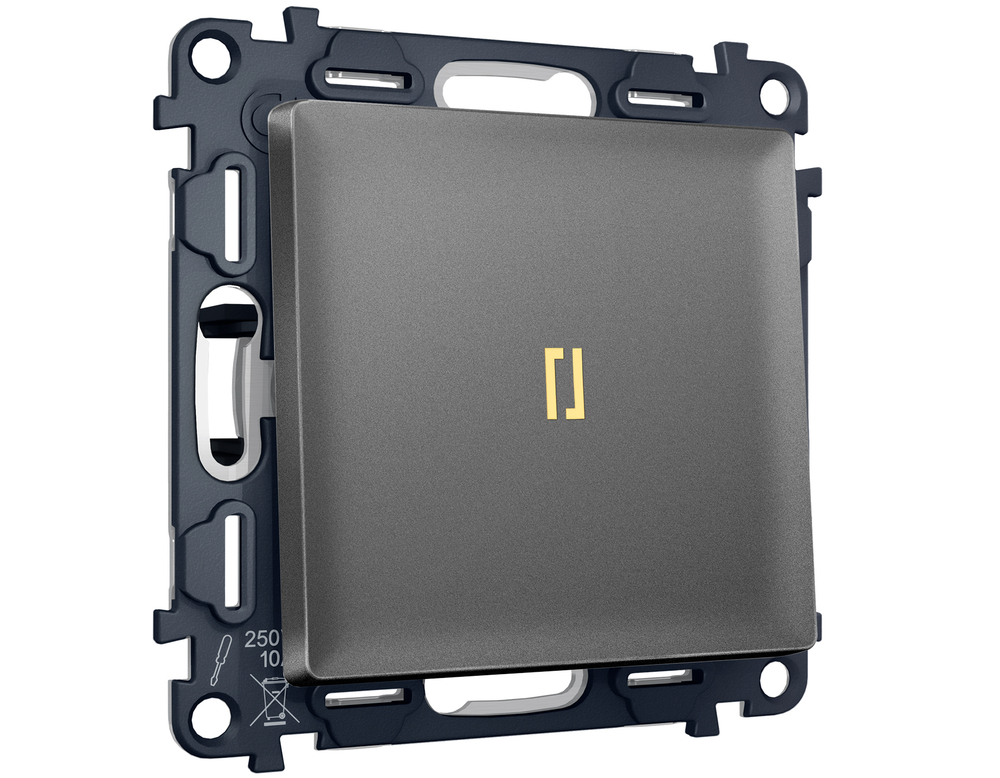 MA652030 Комплект механизма 1-кл проходного выключателя с подсветкой 3200K ALFA Антрацит серый QUANT (AP6520, VM105, G22Y)