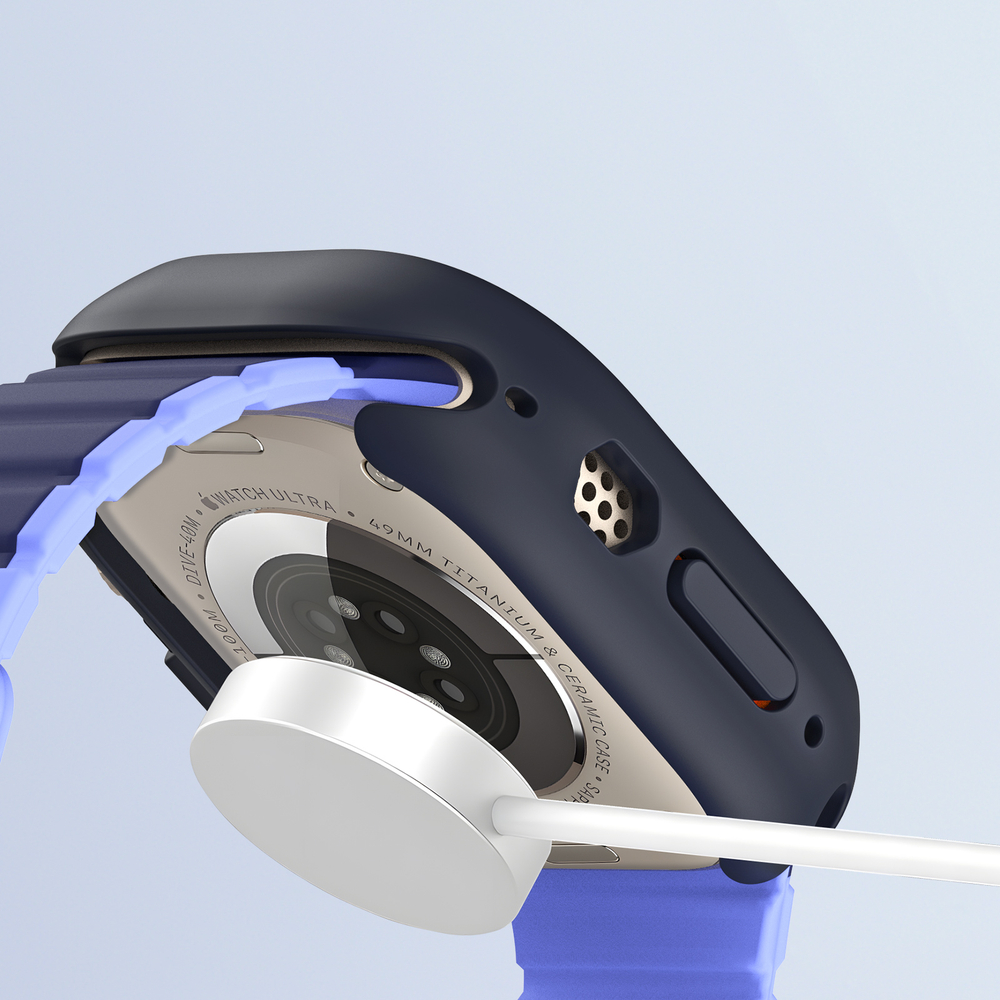 Чехол-бампер для часов Apple Watch Ultra 1 и 2 размер 49мм, темно-синий с зелеными вставками (Midnight/Green) от Dux Ducis, серия Bamo Series Case