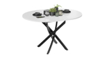 Стол кухонный обеденный круглый раздвижной Черный муар/Стекло глянцевое белое 100(132)х75х75 см