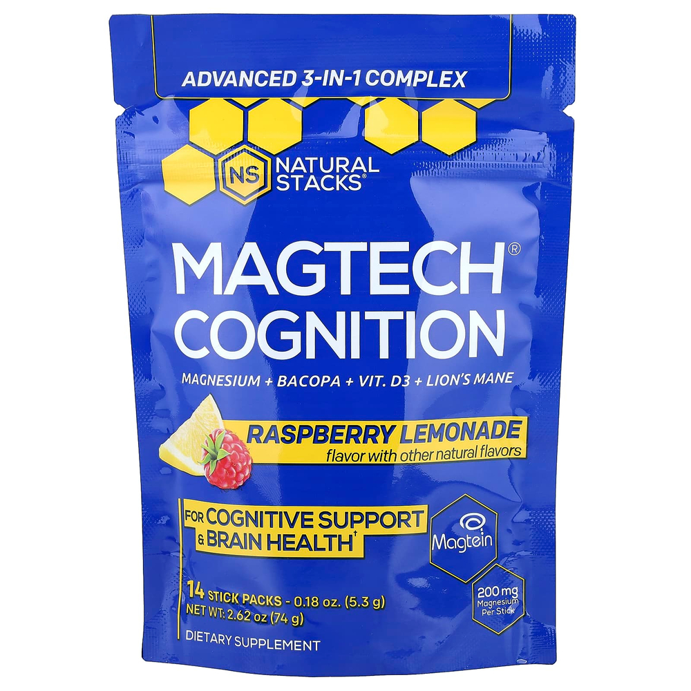 Natural Stacks, Magtech® Cognition, малиновый лимонад, 14 стиков по 5,3 г (0,18 унции)