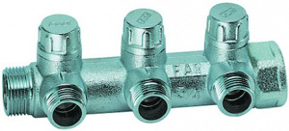 Коллектор запорный 3/4", ВР-НР, 3 отвода 1/2"EU, НР, (аналог FK 3879 341203) FAR