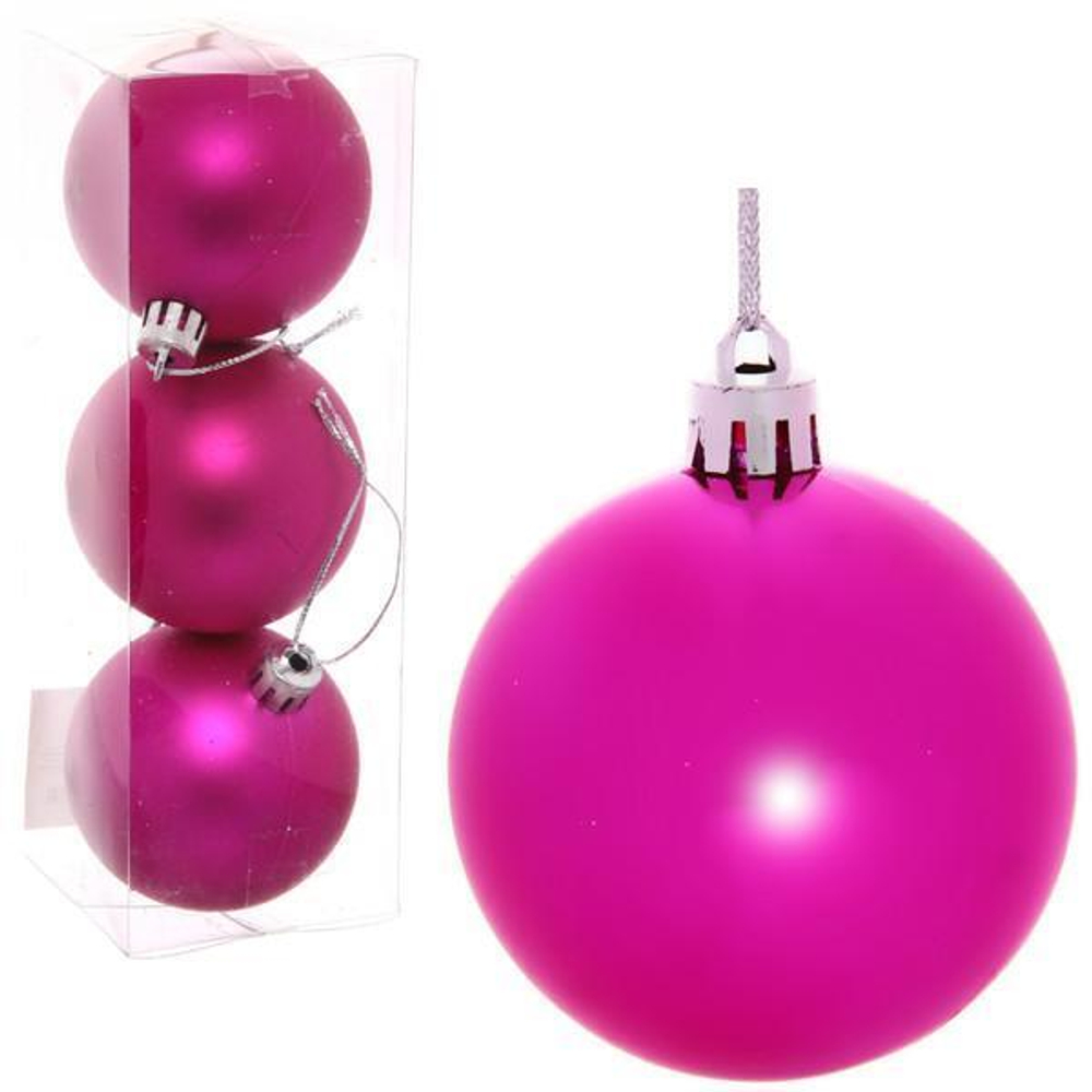 Новогодние шары 6 см (набор 3 шт) "Матовый", фуксия (Серпантин)