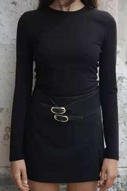 ZARA ФУТБОЛКА С ДЛИННЫМИ РУКАВАМИ, ЧЕРНЫЙ