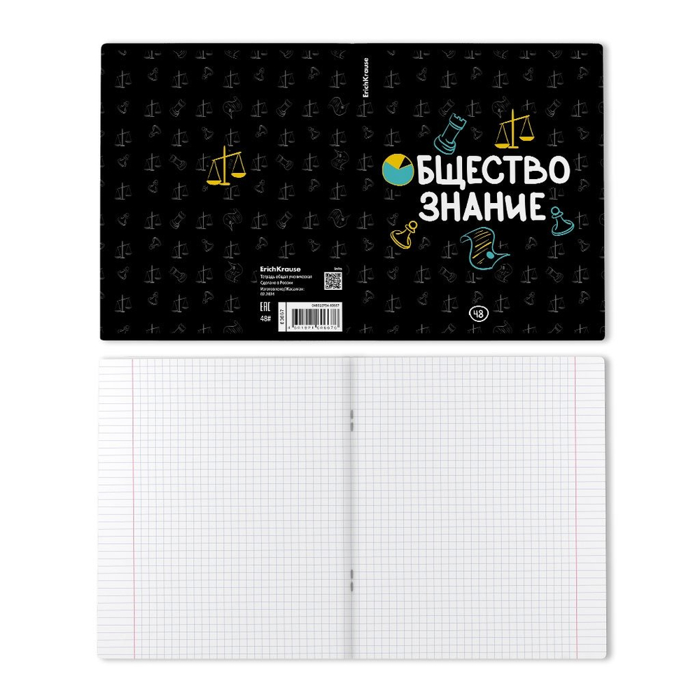 Тетрадь предметная 48л., А5, клетка, Erich Krause "Inscription. Обществознание" скрепка, офсет, мелованный картон, твин-лак