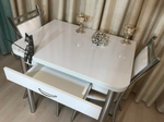 Кухонный раскладной стол с ящиком Glossy wide white