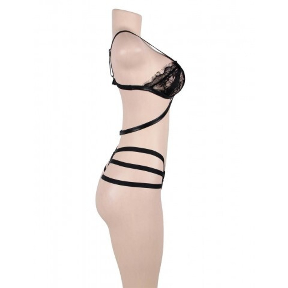 Комплект белья: бра и стринги с ремешками черные (размер XL-2XL)