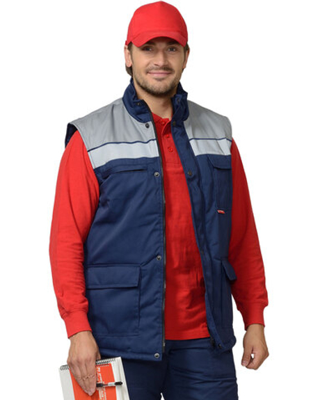 Жилет "СПЕЦ" утеплённый мужской синий с серым (ЧЗ) тк. Гретта