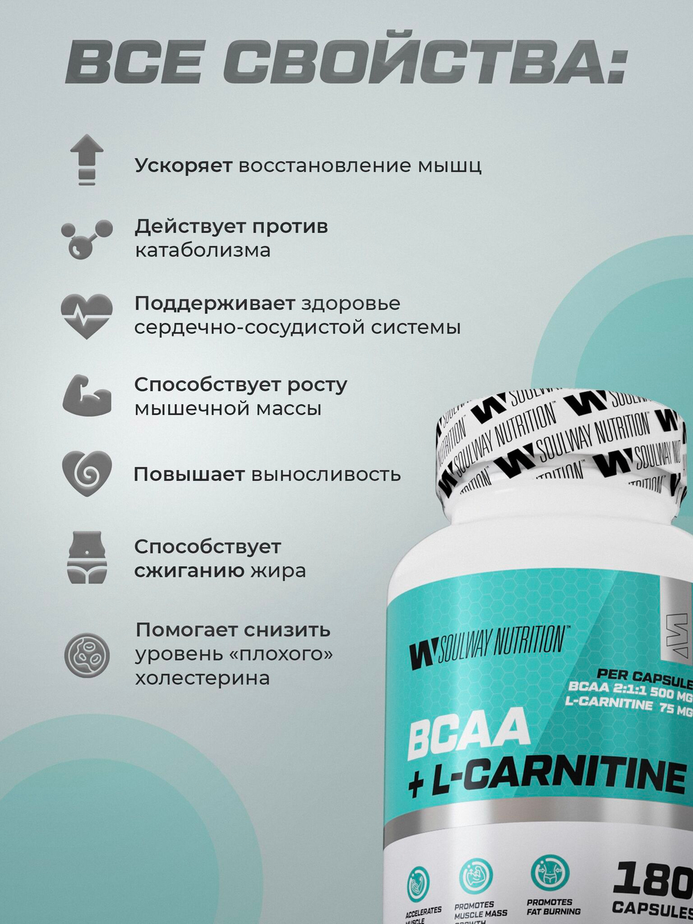 BCAA + L-карнитин, витамины 180 капсул