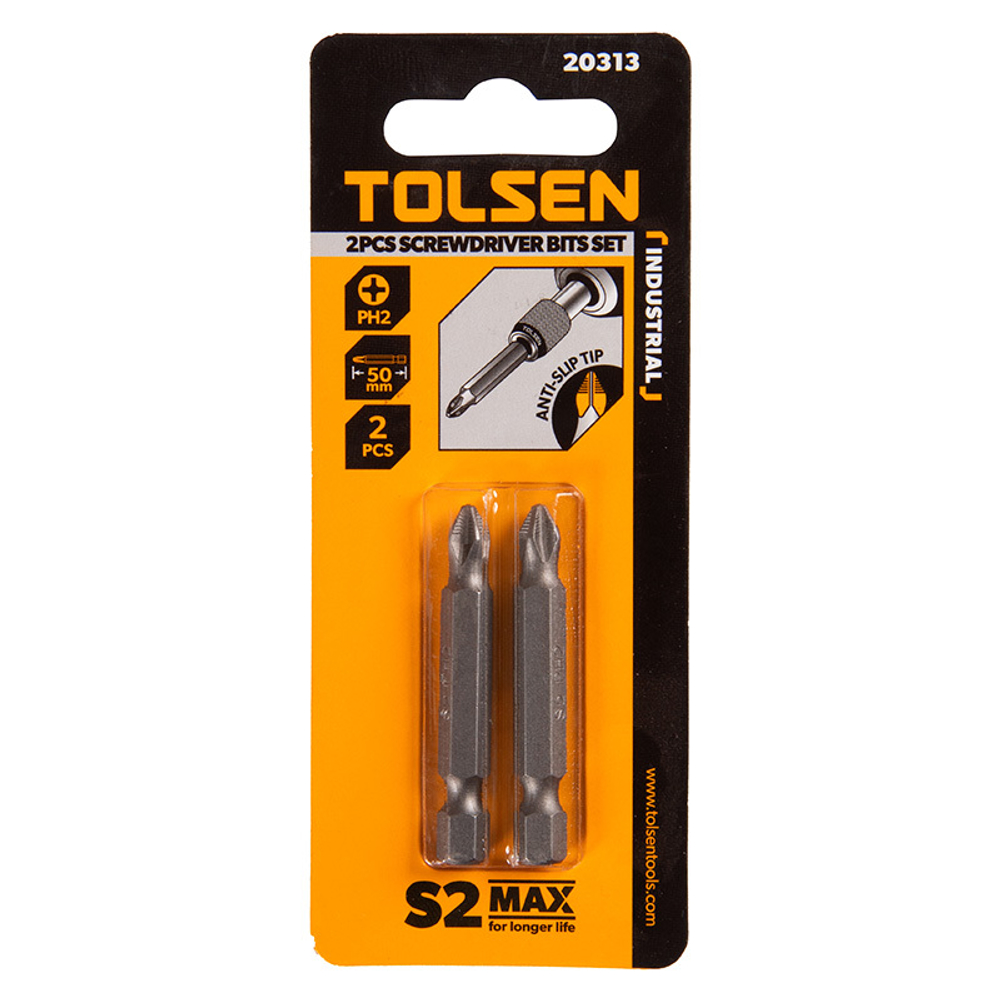 TOLSEN (TT20313) Набор вставок (бит) торцевых 1/4", Phillips, PH2, 50 мм, 2 предмета