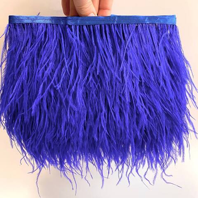 Перья страуса на ленте синий (перьевая тесьма) 10 - 15 см.