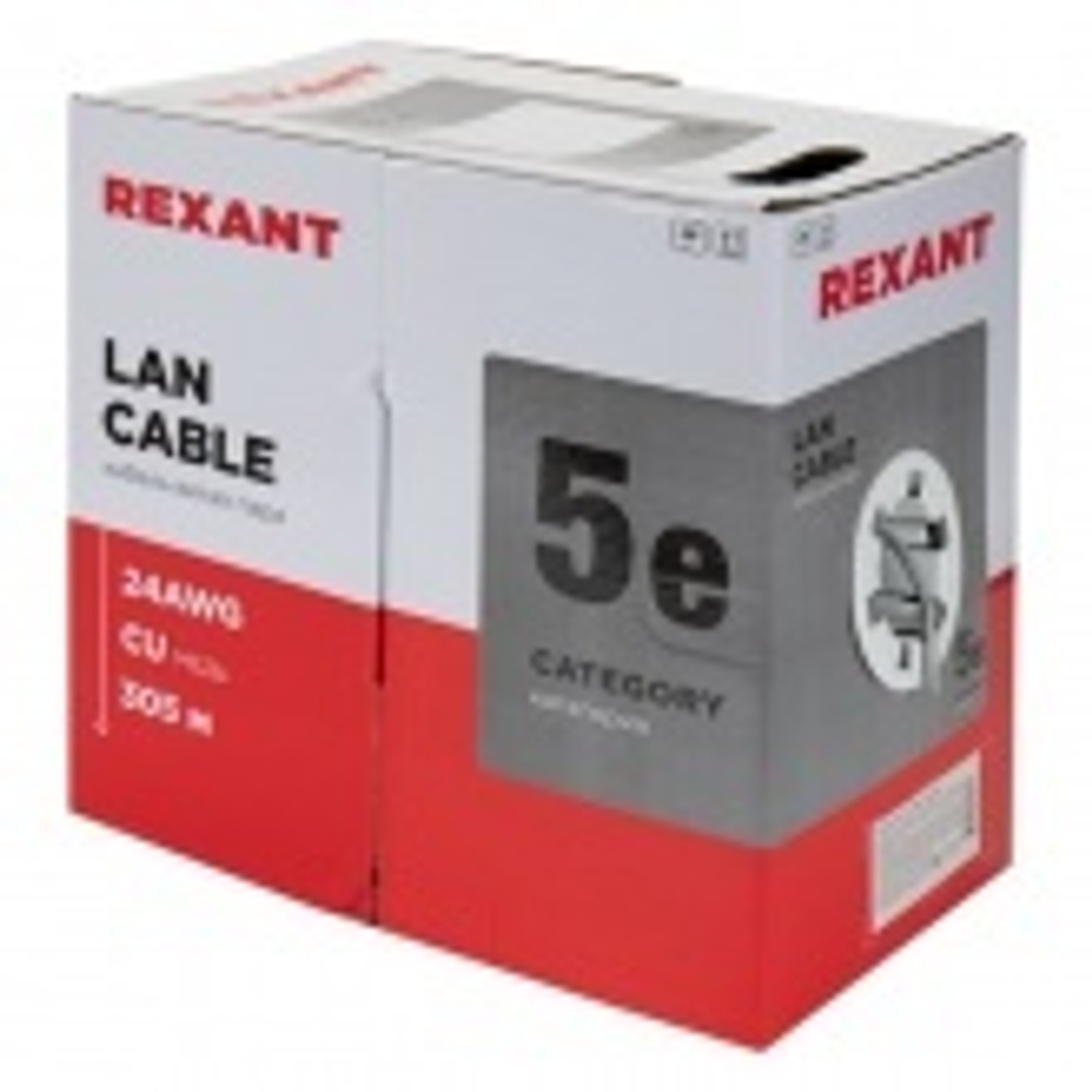Кабель витая пара экранированный FTP 4PR 24AWG cat 5e CU серый 8 жил [305м] Rexant (провод для интернета) 01-0143