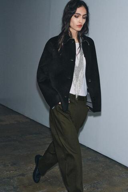 ZARA БРЮКИ-БАЛЛОНЫ ZW COLLECTION, ТЕМНО-ЗЕЛЕНЫЙ