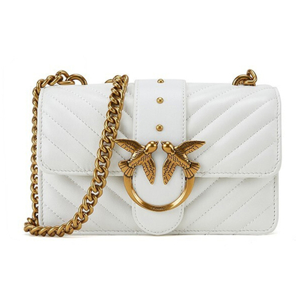 Сумка Pinko Quilt Logo Rivet Chain Clamshell Bird Swallow Bag Shoulder Cowhide Leather Sheepskin Messenger Bag Mini White, 1P227L-Y6XV-Z14
