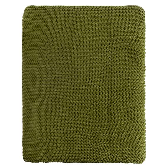 Плед из хлопка жемчужной вязки оливкового цвета Essential, 130х180 см