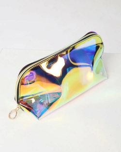 Косметичка-пенал прозрачная блестящая непромокаемая, золотистая