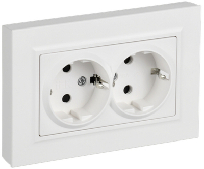 BRITE Розетка 2-местная с заземлением с защитными шторками плоская 16А в сборе РСшПл12-3-БрАБ арктический белый IEK