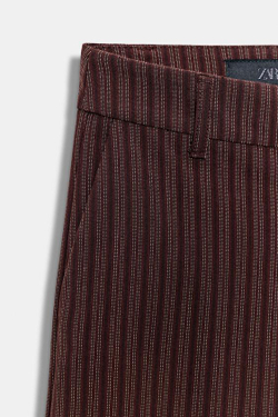 ZARA РАСКЛЕШЕННЫЕ БРЮКИ В ПОЛОСКУ С НИЗКОЙ ПОСАДКОЙ, КОРИЧНЕВЫЙ/ЭКРЮ