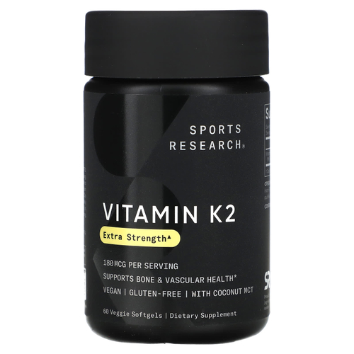 Sports Research, витамин K2, 180 мкг, 60 растительных капсул