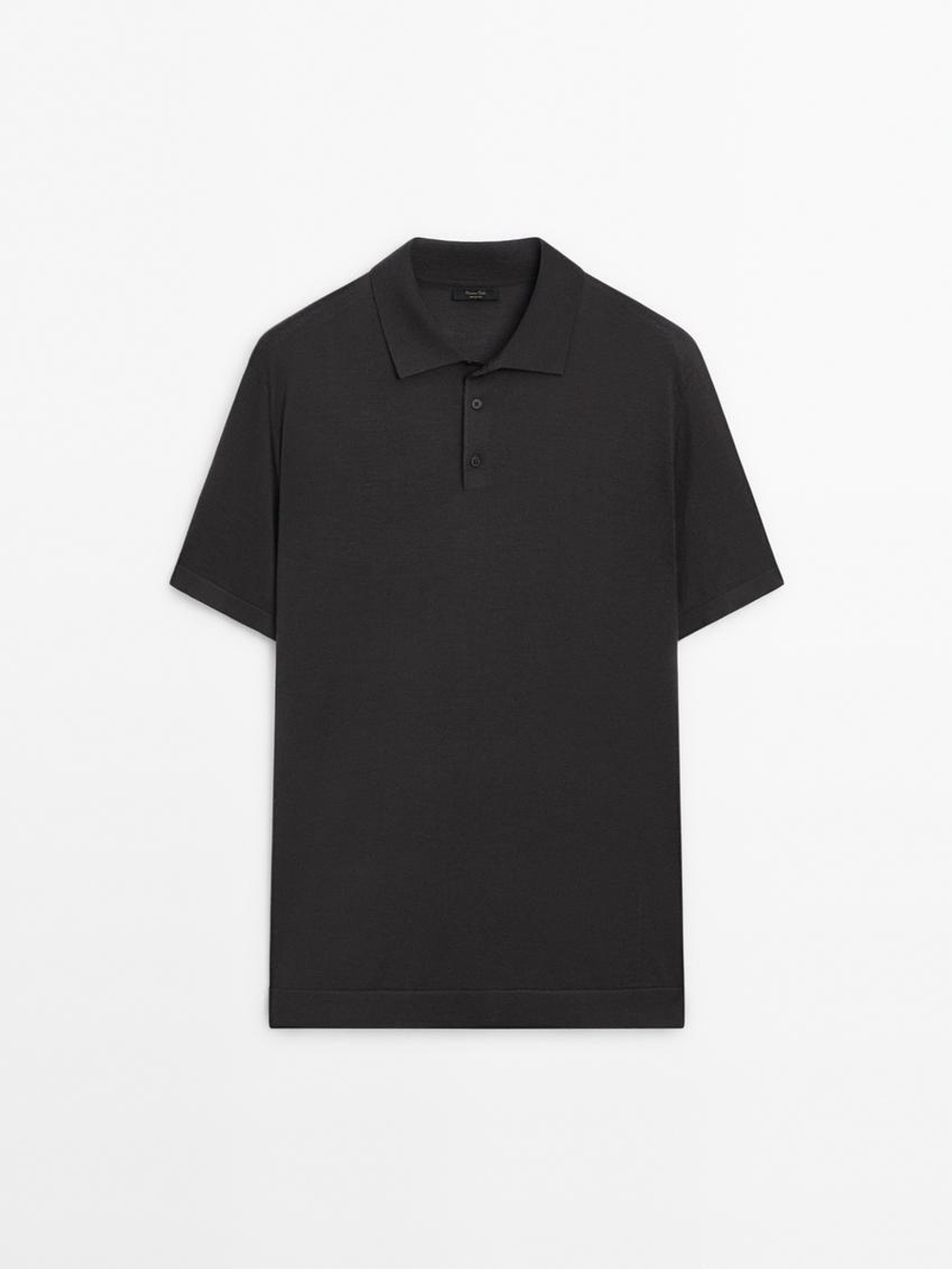 Massimo Dutti Поло из смесовой шерсти с воротником поло и короткими рукавами, серый