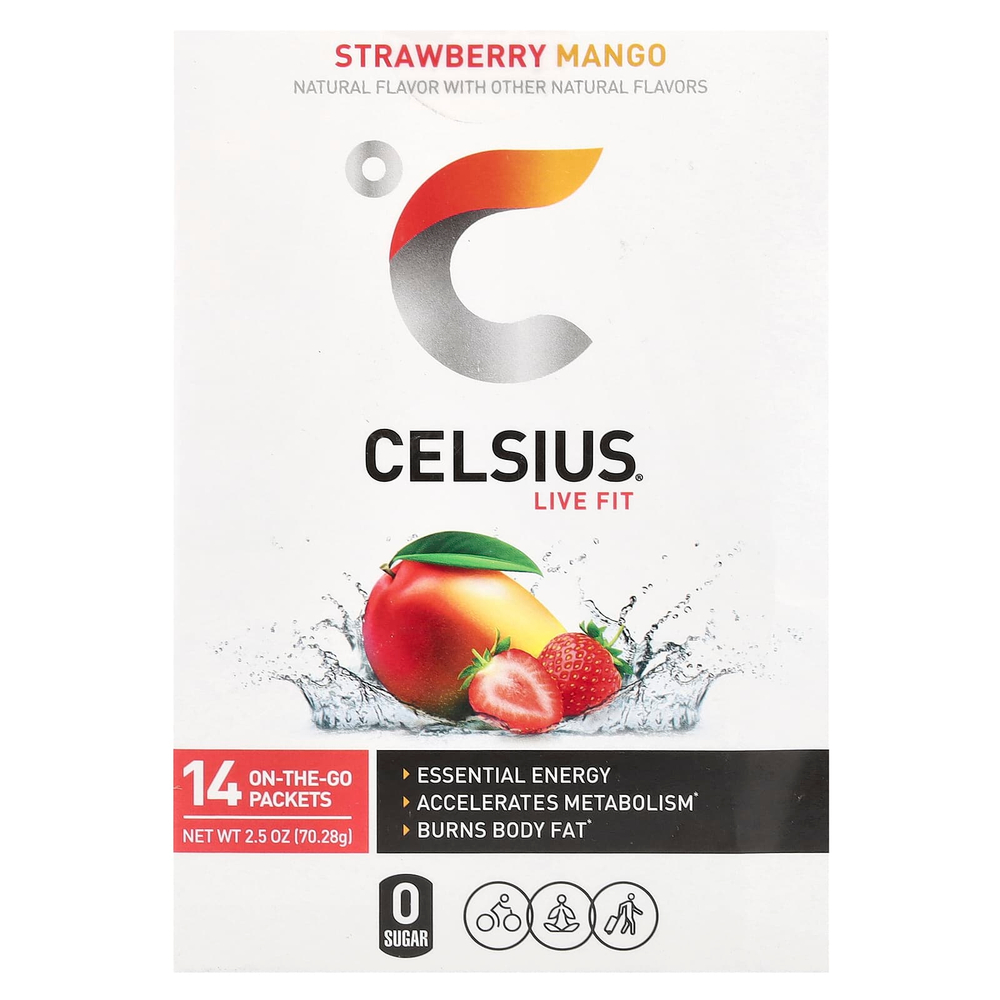 Celsius, Live Fit, клубника и манго, 14 пакетиков по 5,02 г (0,18 унции)