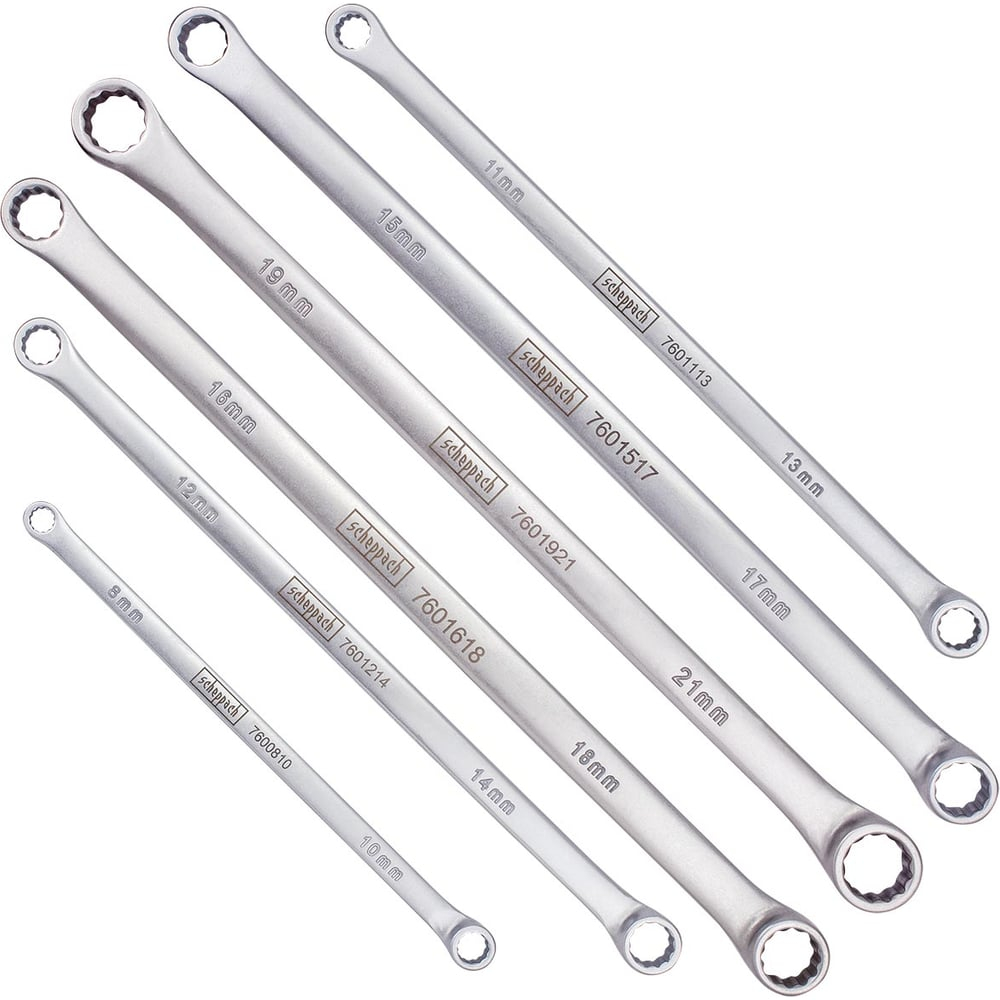 Ключи накидные Scheppach экстра длинные, набор 6 предметов (8x10, 11x13, 12x14, 15x17, 16x18, 19x21мм) Sch-50622(66142)