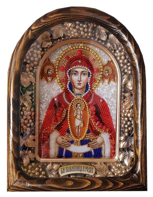 Дивеевская икона Пресвятая Богородица Помощница в Родах, печать, коралл и бисер