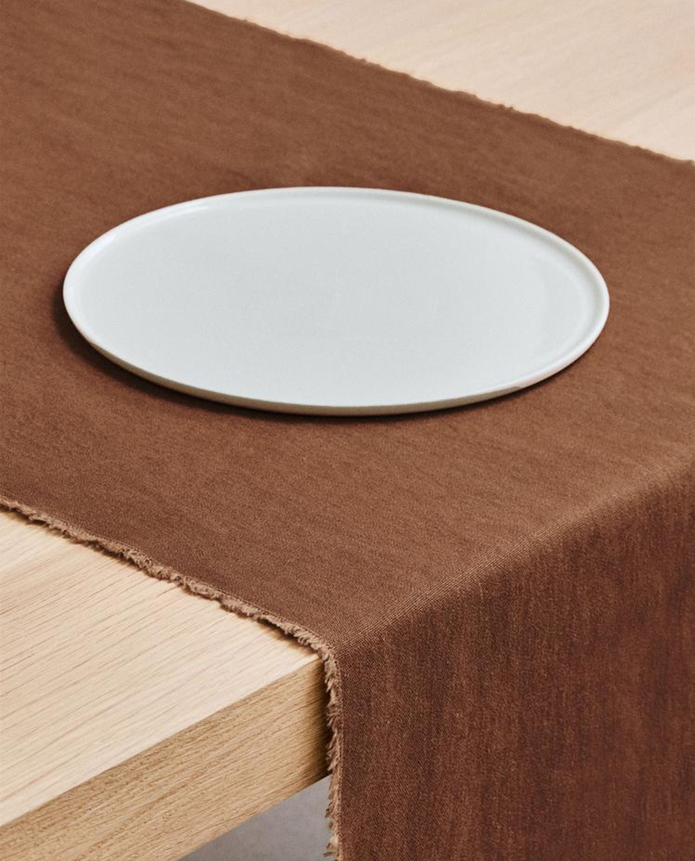 ZARA HOME СКАТЕРТЬ-ДОРОЖКА НА СТОЛ ИЗ СТИРАННОГО ЛЬНА, ТЕРРАКОТОВЫЙ
