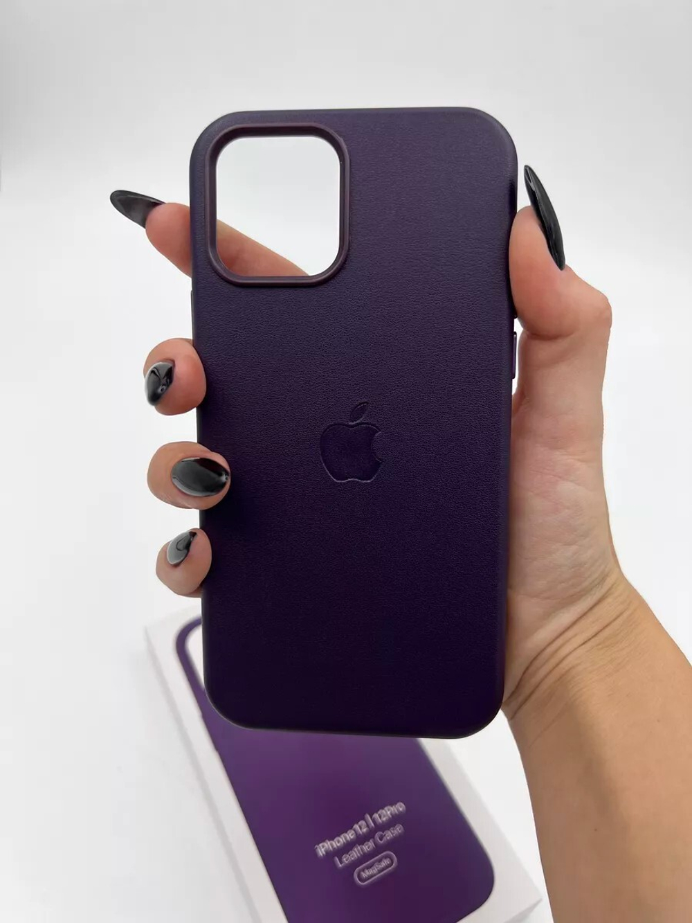 Кожаный чехол Leather Case iPhone 12 / 12 Pro, Dark Cherry Темно-Фиолетовый