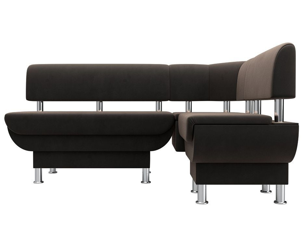 Диван кухонный угловой Альфа правый угол, Коричневый, Велюр, 116695