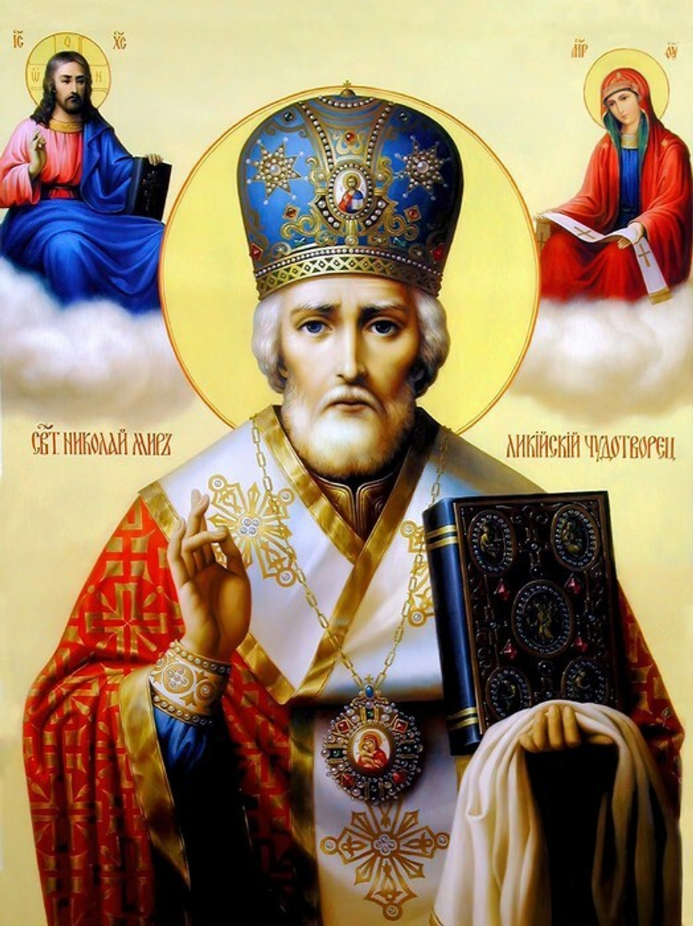 Икона под старину А5. Дерево, холст (святые мужи)