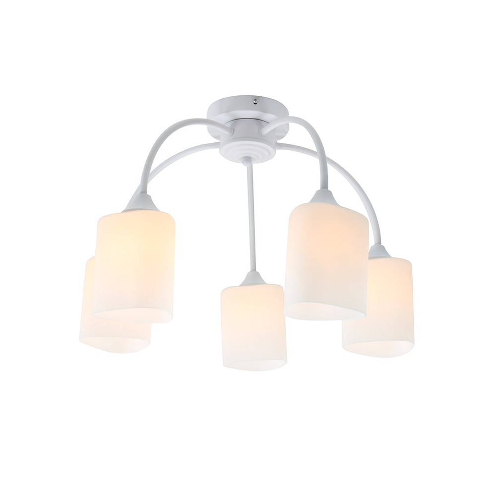 Люстра потолочная 5x60Вт E27, металл/стекло, белый, матовый плафон