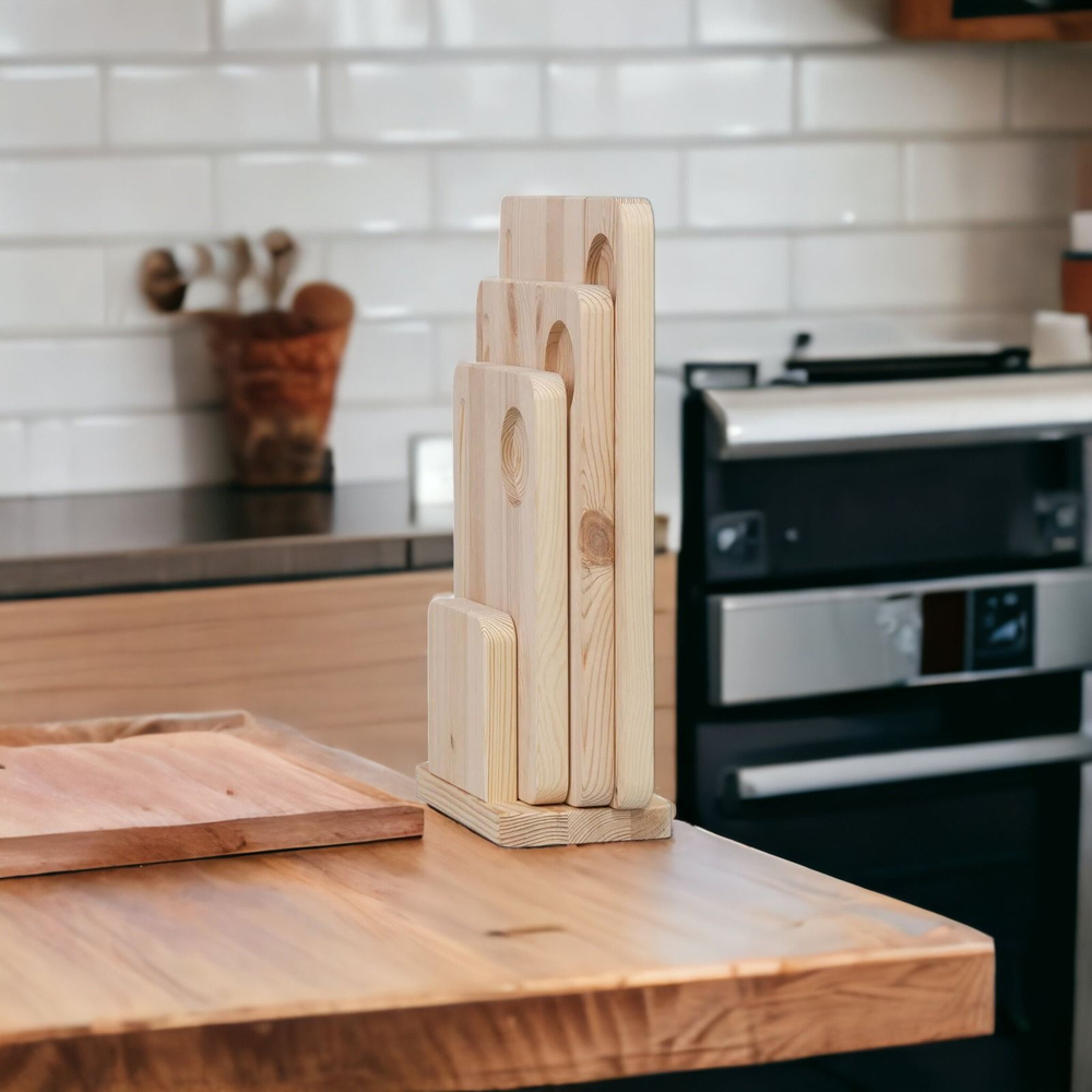 Доска разделочная, 30х42, Laura, деревянная, для кухни, набор на подставке 3 шт, (21х30, 26х36, 30х42), Dipriz