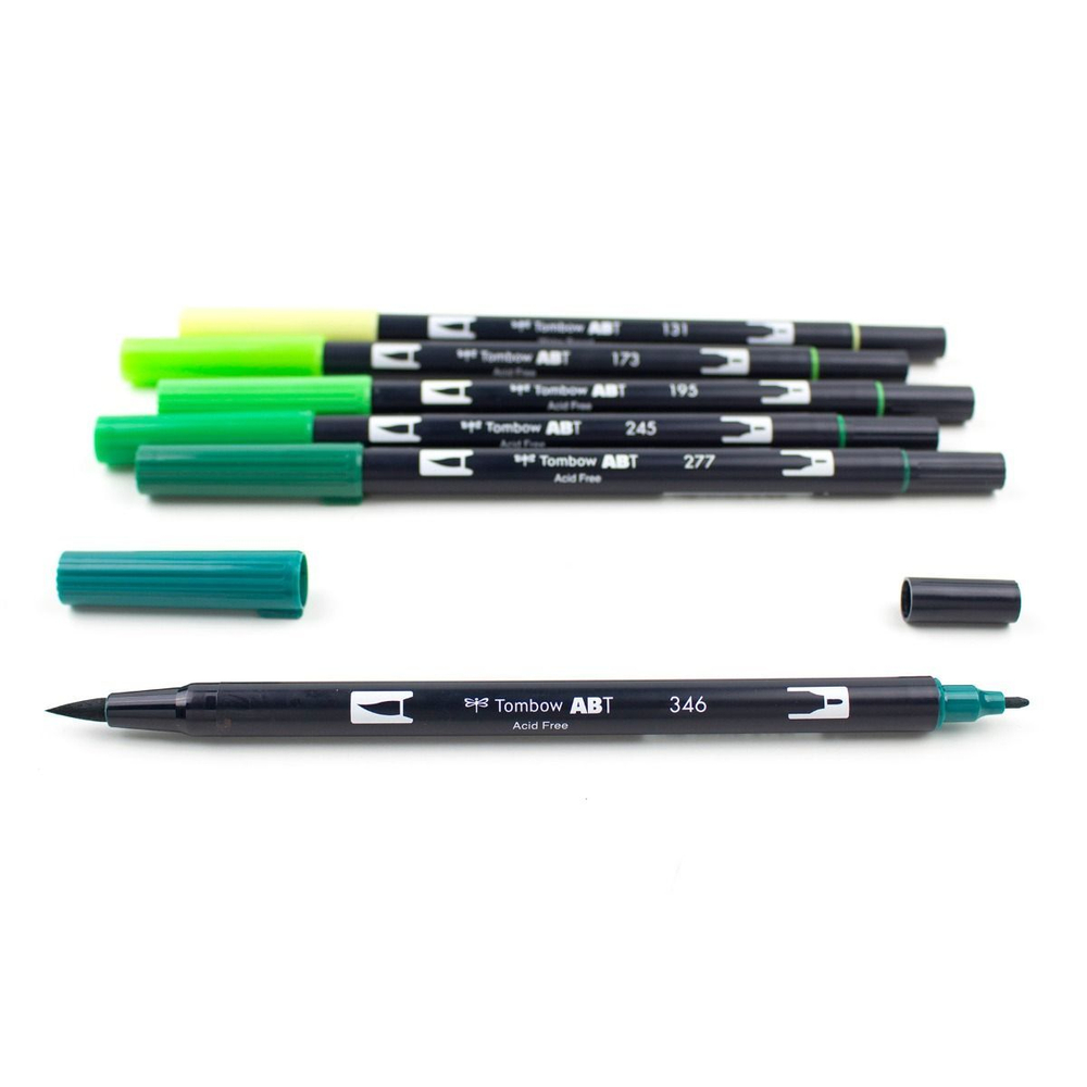 Tombow AB-T Dual Brush 6 Green Blendables: 346 Sea Green, 277 Dark Green, 245 Sap Green, 195 Light Green, 173 Willow Green, 131 Lemon Lime.