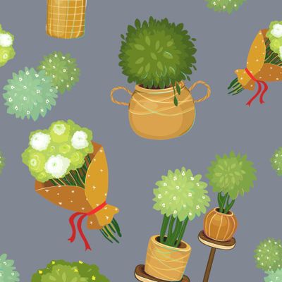 Цветы хризантемы, гортензия, букеты на сером фоне.