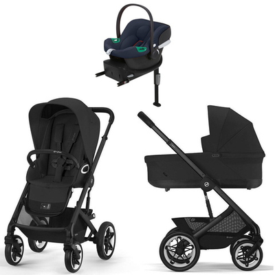 Коляска Cybex Talos S Lux BLK complete Aton B2 Bay Blue Base One 4 в 1 Moon Black с дождевиками