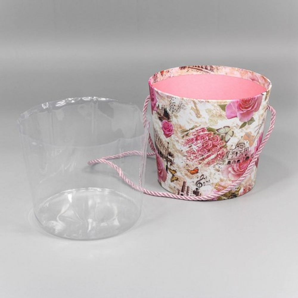 Коробка Ваза для цветов 15х13 см "Цветы" с ручкой (Белый)