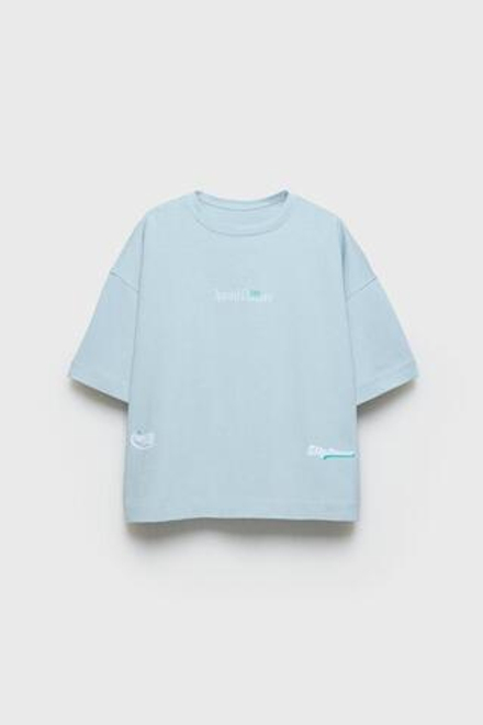 ZARA ФУТБОЛКА ОВЕРСАЙЗ С НАДПИСЬЮ, СИНИЙ