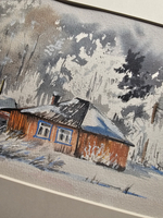 Картина авторская акварельная в паспарту 21*30 см на стену для интерьера "Зима"