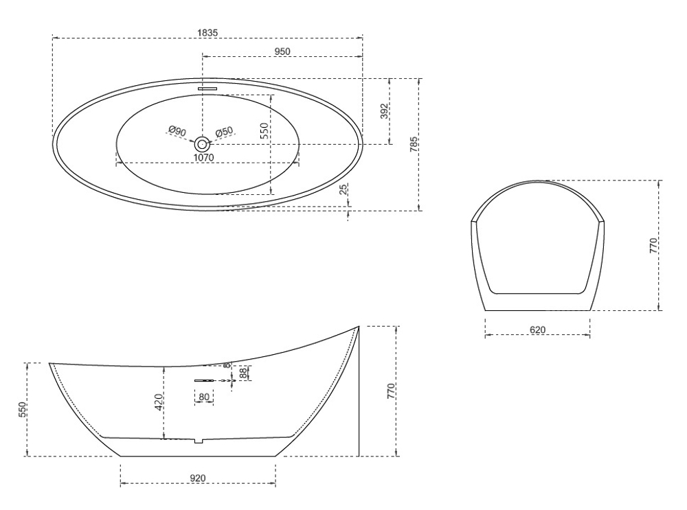 Акриловая ванна ABBER AB9233G серая