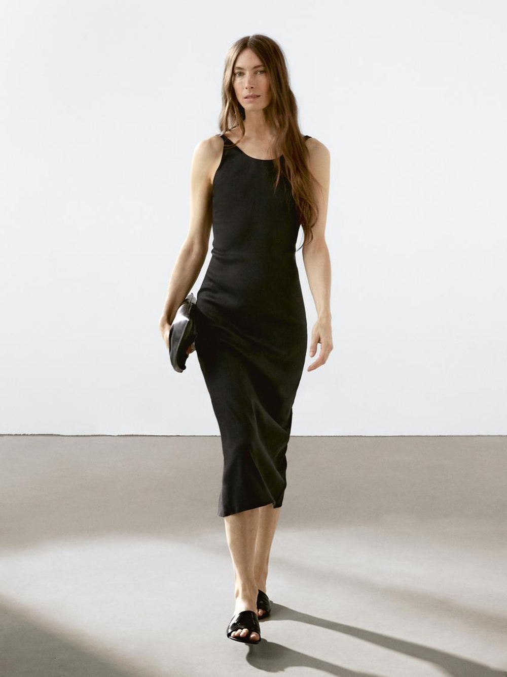 Massimo Dutti Платье миди с глубоким вырезом на спине, черный