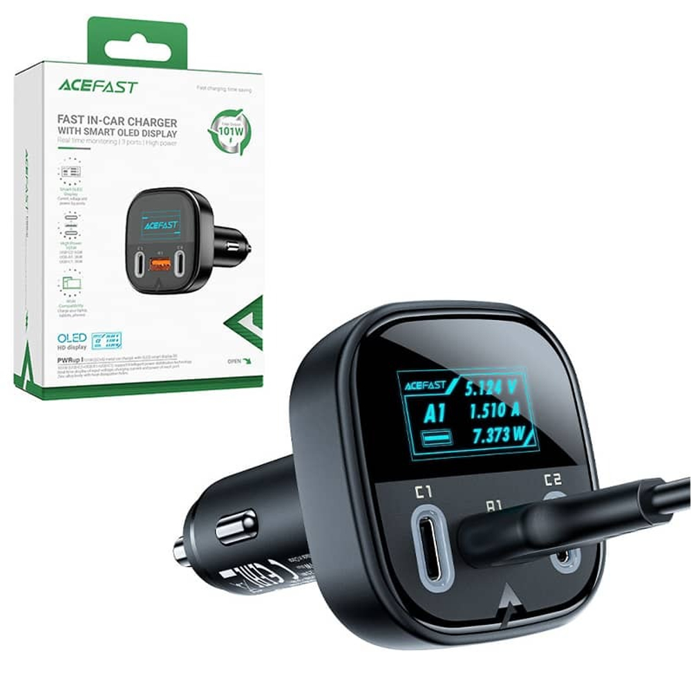 Автомобильный адаптер питания ACEFAST B5 1 USB + 2 USB-C 101W (черный)
