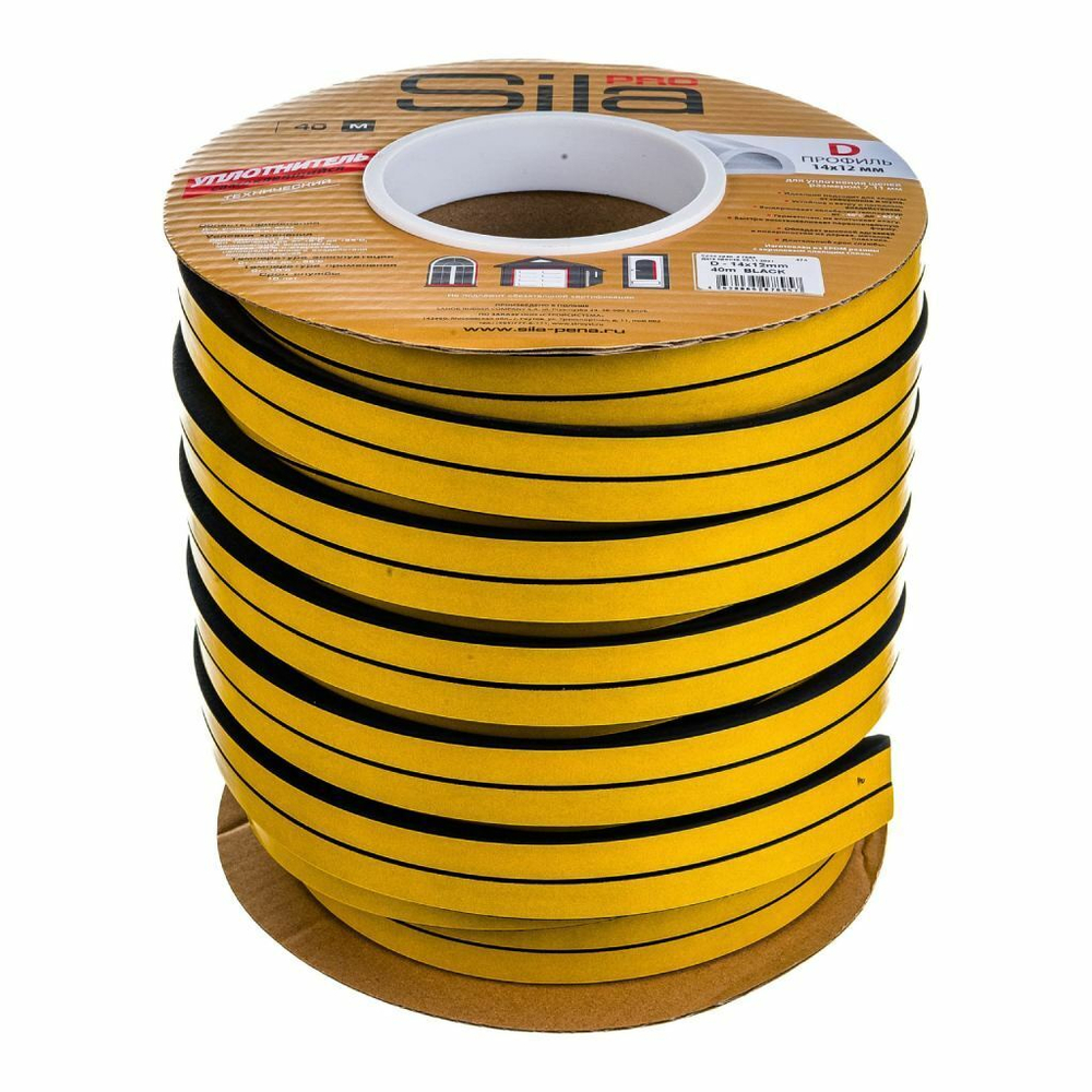 Уплотнитель D, 14х12 мм, 40 м, чер, Sila Pro, SD-55